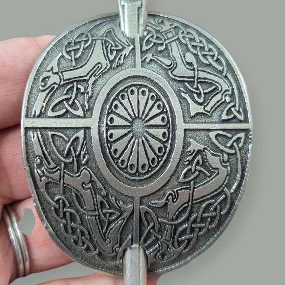 Viking Borre Style Engraved Metal Hair Pin & Cover - Picture 4 of 5